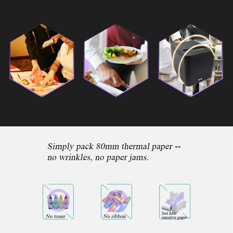 80mm USB+Network Port Thermal Receipt Printer Store Cashier Printer, US Plug, EU Plug, UK Plug