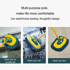 Curved Rod Car Wash Mop Retractable Cleaning Tool No Harm Car Special Soft Brush, Lake Green