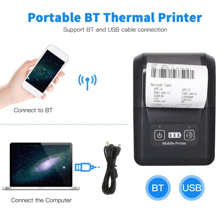 58mm Portable USB Charging Home Phone Bluetooth Thermal Printer, US Plug, EU Plug, UK Plug