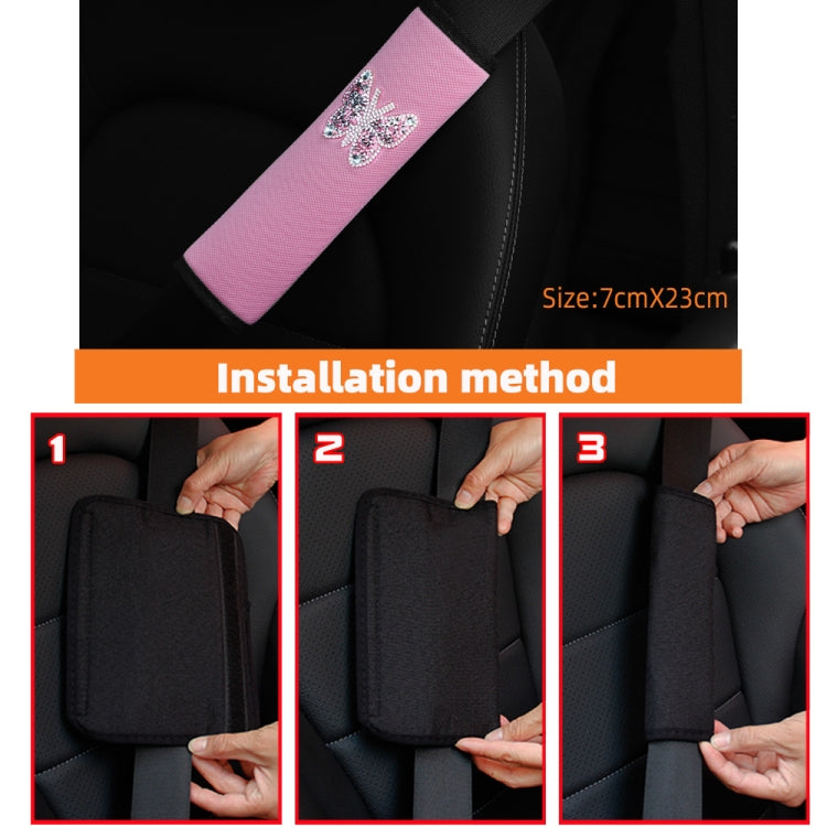 Car Seat Belt Cover Diamond Butterfly Shoulder Strap Cushion Cover, 6.5x23cm