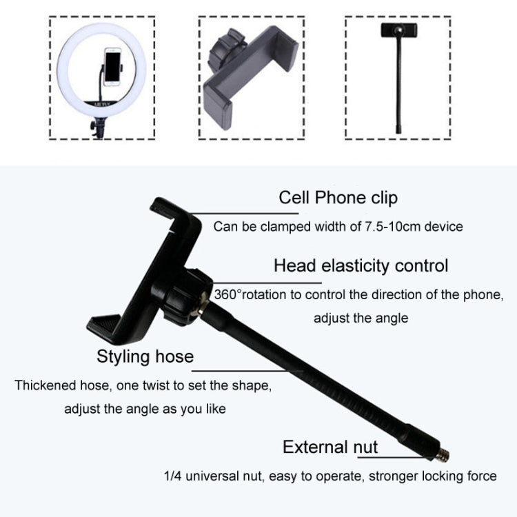 Live Beauty Ring Light Phone Clip 360 Rotating Heads Hose Clamp Stand, 360 Rotating Heads Hose Clamp Stand