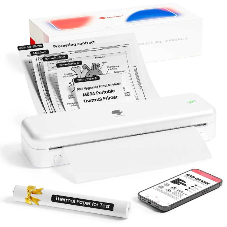Phomemo M834 Wireless Bluetooth Thermal Printer Support Multi-Size Thermal Paper, M834