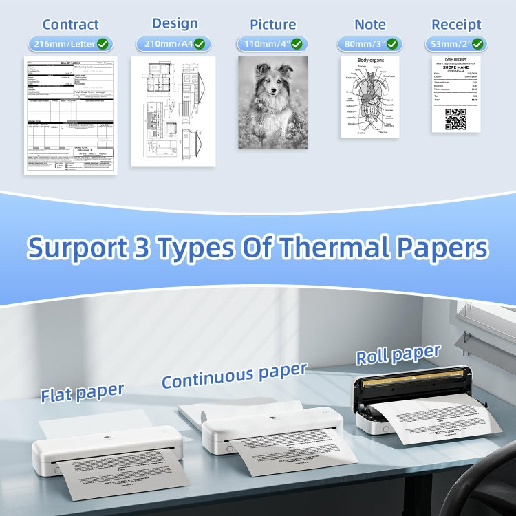 Phomemo M834 Wireless Bluetooth Thermal Printer Support Multi-Size Thermal Paper, M834
