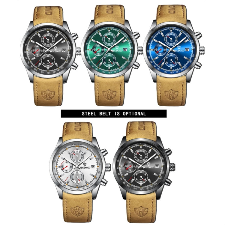 BINBOND B6022 30m Waterproof Luminous Multifunctional Quartz Watch, Leather-White Steel-Black, Leather-White Steel-Blue, Leather-White Steel-Green, Leather-White Steel-White, Leather-Black Steel-Black, White Steel-Black, White Steel-Blue               ...