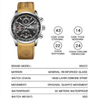 BINBOND B6022 30m Waterproof Luminous Multifunctional Quartz Watch, Leather-White Steel-Black, Leather-White Steel-Blue, Leather-White Steel-Green, Leather-White Steel-White, Leather-Black Steel-Black, White Steel-Black, White Steel-Blue               ...