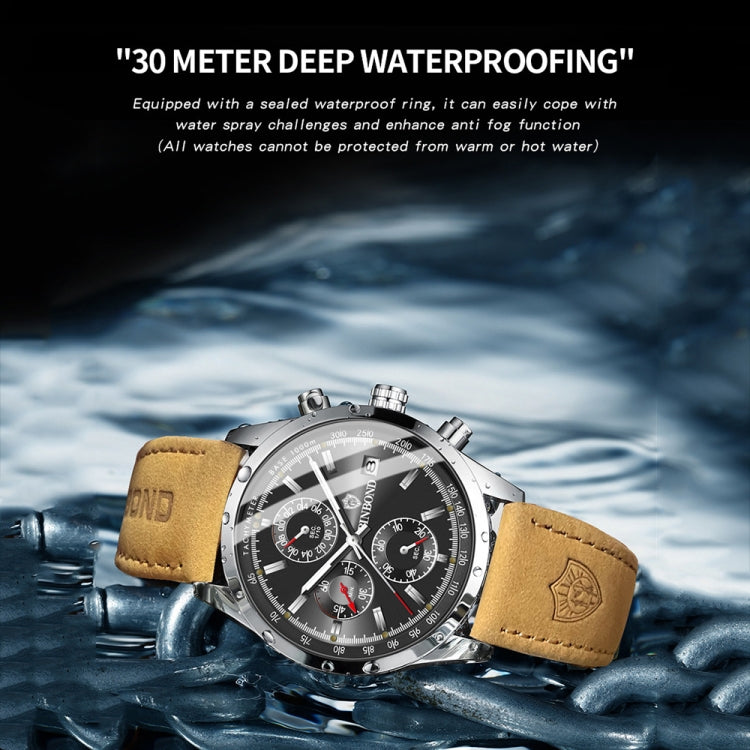BINBOND B6022 30m Waterproof Luminous Multifunctional Quartz Watch, Leather-White Steel-Black, Leather-White Steel-Blue, Leather-White Steel-Green, Leather-White Steel-White, Leather-Black Steel-Black, White Steel-Black, White Steel-Blue               ...