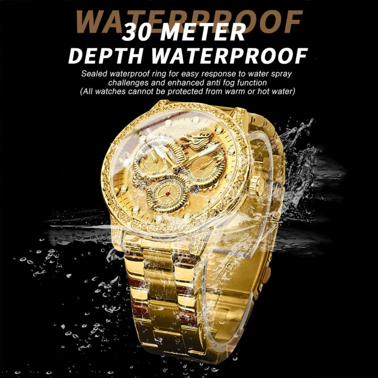 BINBOND B3030 Embossed Dragon Luminous Waterproof Quartz Watch, Full-gold Gold, Full-gold Black, Full-gold White, Black Steel-Black, White Steel-Black, White Steel-White, Brown Leather-Full-gold-Gold, Brown Leather-Full-gold-Black                      ...