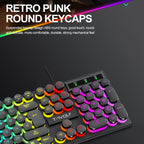 T-WOLF T80 104-Keys RGB Illuminated Office Game Wired Punk Retro Keyboard, Black, Pink, White