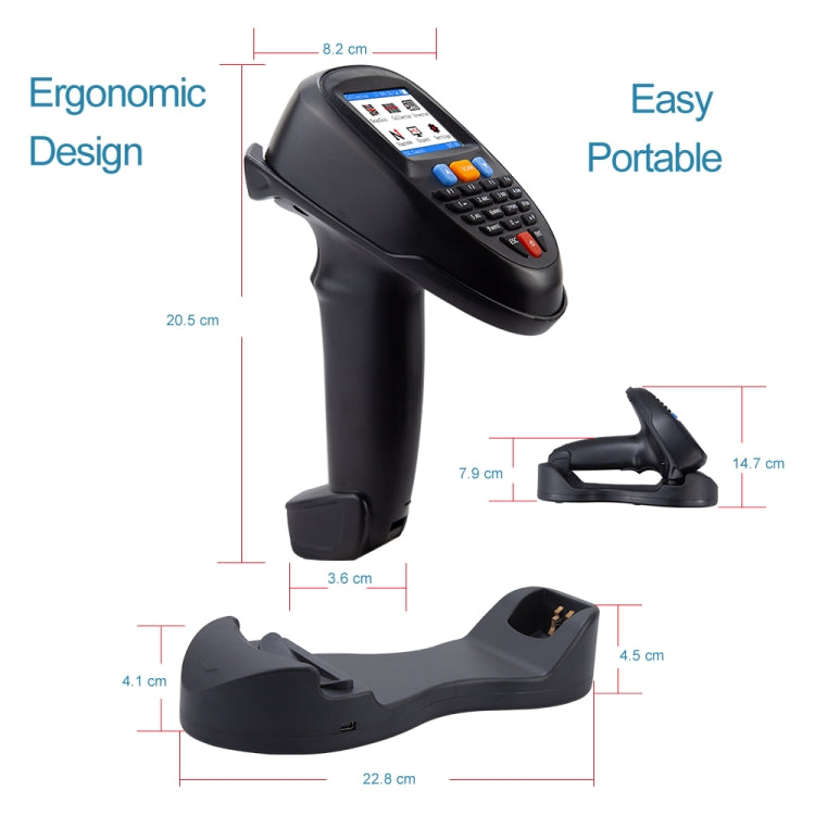 Wireless Barcode Reader Scanner Data Collector With 2.2-Inch LCD Screen, 1D Laser, 1D CCD Red Light, 2D