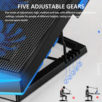NUOXI 5 Fans Laptop Radiator Bracket Height Adjustable with Dual USB Ports, 5 Fans Black and Red, 5 Fans Black and Blue