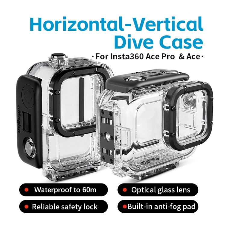 aMagisn Horizontal and Vertical Shooting Dive Shell 60m Waterproof Shell Accessories, For Insta360 Ace Pro, For Insta360 Ace