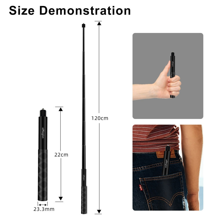 aMagisn 120cm Invisible Straight Pull Selfie Stick Sports Camera Accessories, Single Rod, Rod+1/4 Turn 3 Jaw+Screw, Rod+1/4 Turn 3 Jaw+Screw+Phone Clip