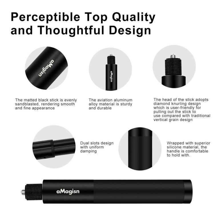aMagisn 120cm Invisible Straight Pull Selfie Stick Sports Camera Accessories, Single Rod, Rod+1/4 Turn 3 Jaw+Screw, Rod+1/4 Turn 3 Jaw+Screw+Phone Clip
