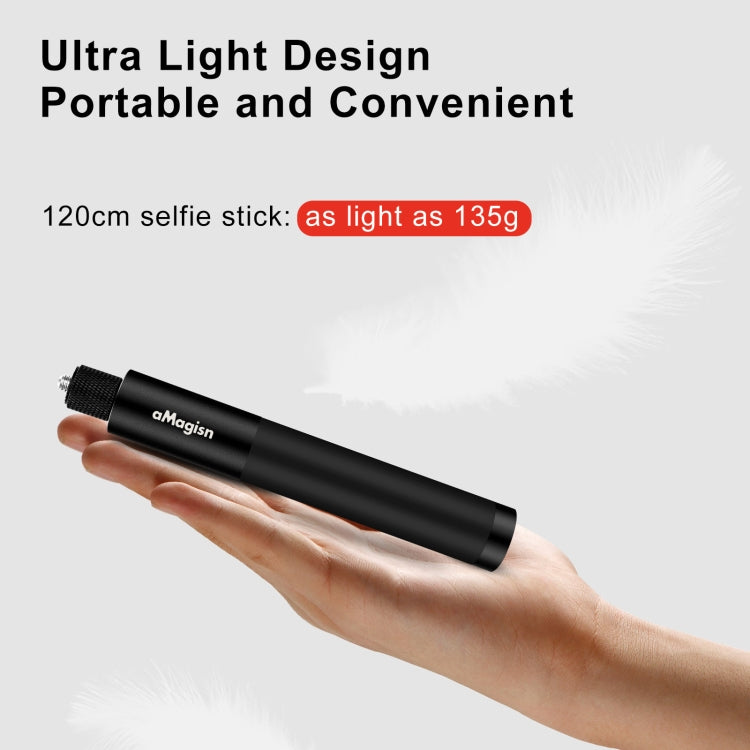 aMagisn 120cm Invisible Straight Pull Selfie Stick Sports Camera Accessories, Single Rod, Rod+1/4 Turn 3 Jaw+Screw, Rod+1/4 Turn 3 Jaw+Screw+Phone Clip
