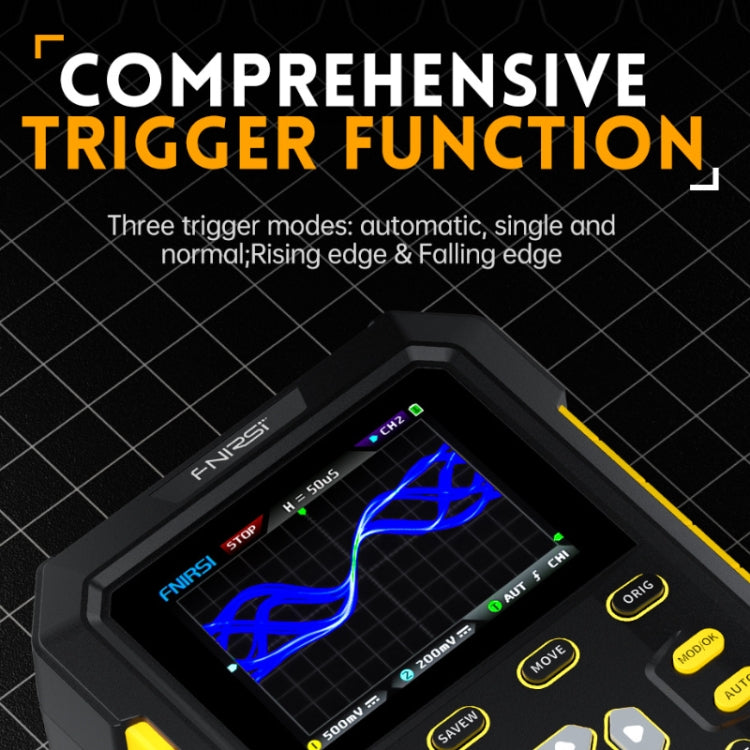 FNIRSI 2 In 1 Small Handheld Fluorescence Digital Dual-Channel Oscilloscope, US Plug, Yellow, Blue