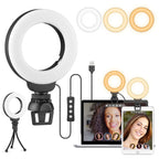 YRing48 4-Inch 48LEDs Laptop Camera Video Conference Live Beauty Ring Fill Light, Clip Set, Clip with Tripod