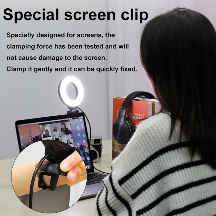 YRing48 4-Inch 48LEDs Laptop Camera Video Conference Live Beauty Ring Fill Light, Clip Set, Clip with Tripod