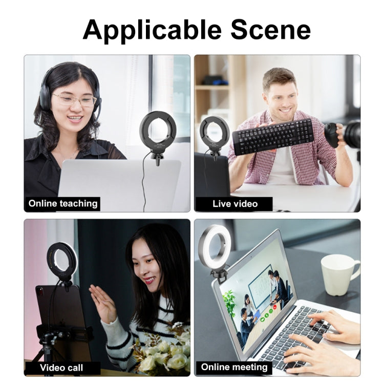 YRing48 4-Inch 48LEDs Laptop Camera Video Conference Live Beauty Ring Fill Light, Clip Set, Clip with Tripod