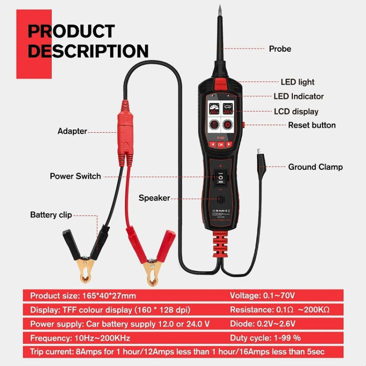 JDiag 6-30V Electrical Detector Fuel Injector Signal Detection Vehicle System Diagnosis, P150