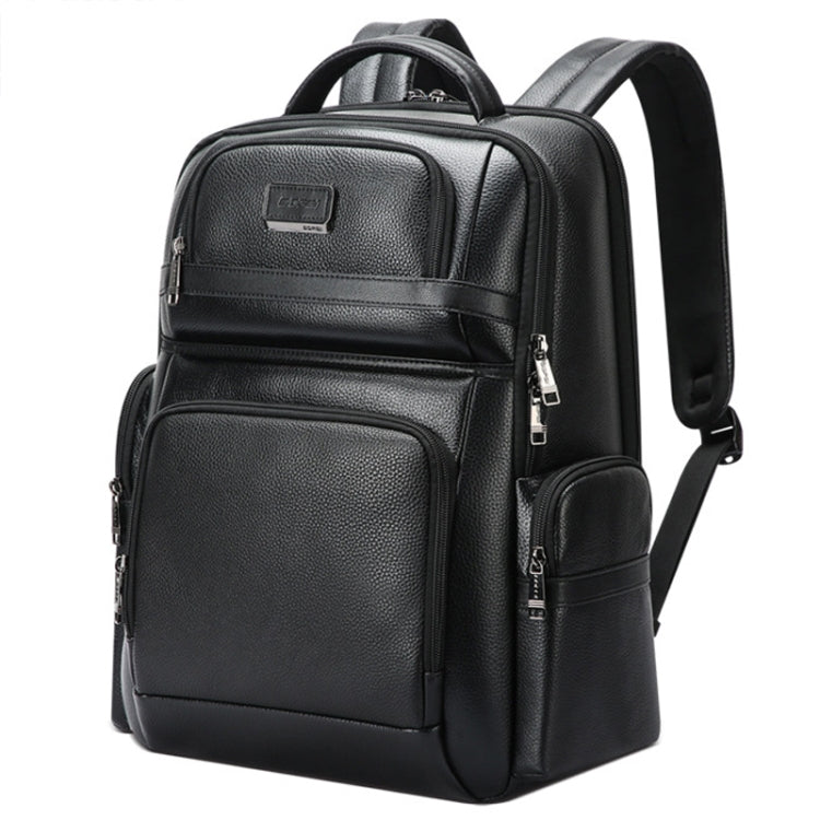 Bopai 61-123291 Large-capacity First-layer Cowhide Laptop Backpack with USB+Type-C Port, Lychee Pattern, Falling Pattern