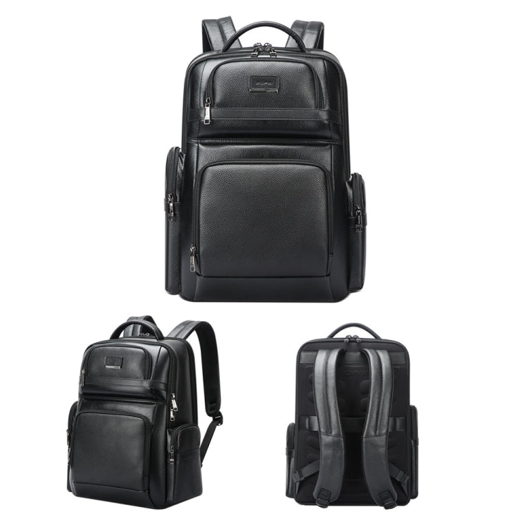 Bopai 61-123291 Large-capacity First-layer Cowhide Laptop Backpack with USB+Type-C Port, Lychee Pattern, Falling Pattern
