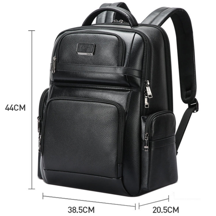Bopai 61-123291 Large-capacity First-layer Cowhide Laptop Backpack with USB+Type-C Port, Lychee Pattern, Falling Pattern