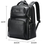 Bopai 61-123291 Large-capacity First-layer Cowhide Laptop Backpack with USB+Type-C Port, Lychee Pattern, Falling Pattern