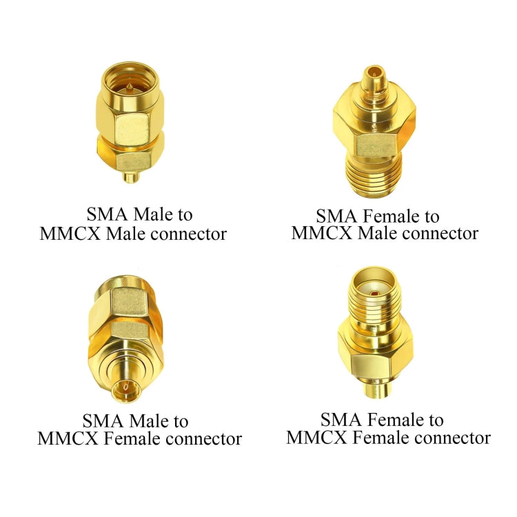 Coaxial Adapter Kit Brass Coaxial Connector RF Antenna Adapter, 4pcs /Set SMA To MMCX, SMA Male To  MMCX Male, SAM Female To MMCX Male, SMA Male To MMCX Female, SMA Female To MMCX Female