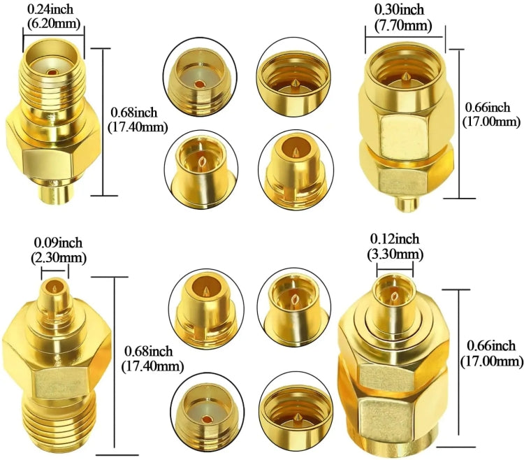 Coaxial Adapter Kit Brass Coaxial Connector RF Antenna Adapter, 4pcs /Set SMA To MMCX, SMA Male To  MMCX Male, SAM Female To MMCX Male, SMA Male To MMCX Female, SMA Female To MMCX Female