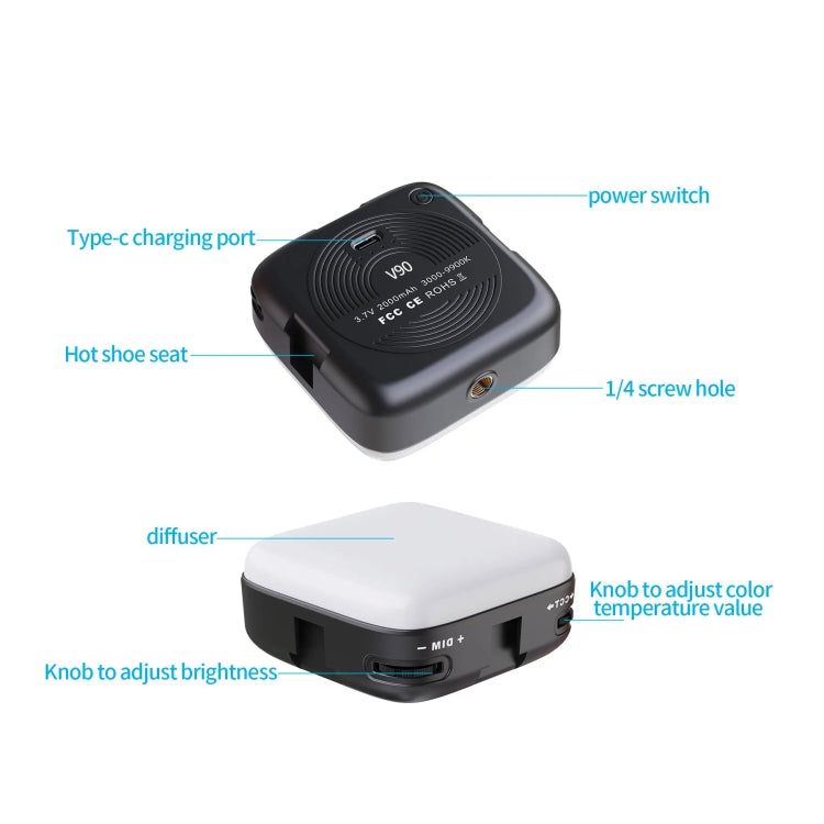 Desiontal V90 Mobile Phone Live Beauty Fill Light LED Pocket Light USB Charging Tofu Lamp, V90