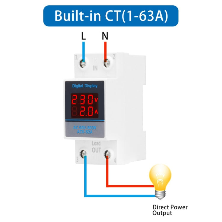 SINOTIMER SDM002 Household DIN Rail Single-Phase AC Dual Display Voltage And Current Meter, 63A Build-In Intestinal Sensor, 100A External Intestinal Sensor
