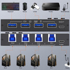 KC-KM434B USB3.0 4 Port USB Shared Device 4 Port Printer Sharing Device Keyboard Mouse Switch, KC-KM434B