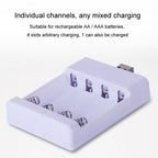 Fast USB 4 Slot Battery Charger AA/AAA Rechargeable Battery Universal Four Slot Charging Box, Directly Plug-in, With Cable