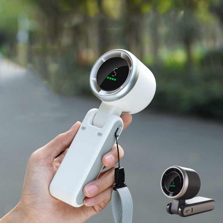 Hand-held Folding Turbo Fan Hanging Neck & Desktop Dual-use 5 Gear Adjustable with Digital Display