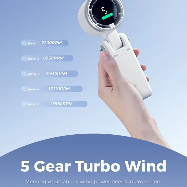 Hand-held Folding Turbo Fan Hanging Neck & Desktop Dual-use 5 Gear Adjustable with Digital Display