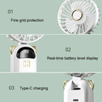 Foldable Digital Display USB Charging Fan Handheld Mute Hanging Neck Outdoor Small Fan