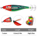 7colors /Set HENGJIA SJ051 Luminous Wooden Shrimp Dummy Bait Squid Hook Hard Bait, 9.5cm 10g