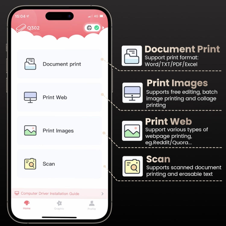 Phomemo Q302 300dpi Wifi Wireless Bluetooth Thermal Printer Support Multi-Size Thermal Paper, Q302