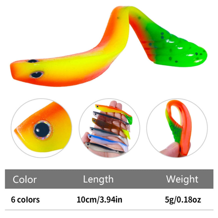 6pcs /Pack HENGJIA T-Tail Soft Dummy Bait Freshwater Fishing Lures, 10cm 5.3g
