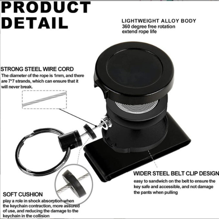 360 Degree Rotatable Heavy Duty Retractable Keychain with Belt Clip, ABS  Material, Metal Material