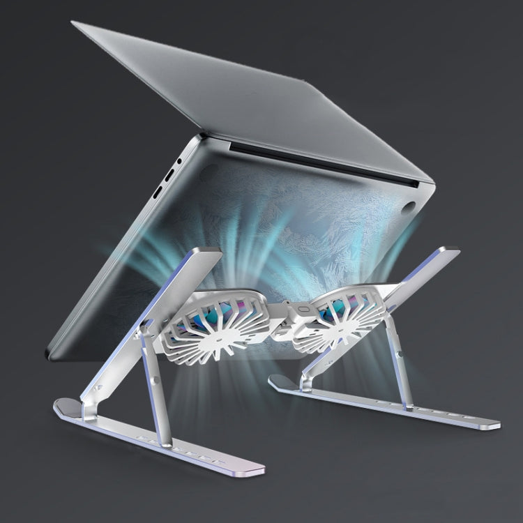 C9 Pro RGB Ambient Light Foldable Fan Cooling Laptop Aluminum Alloy Heightening Stand, Silver, Pink, Gray