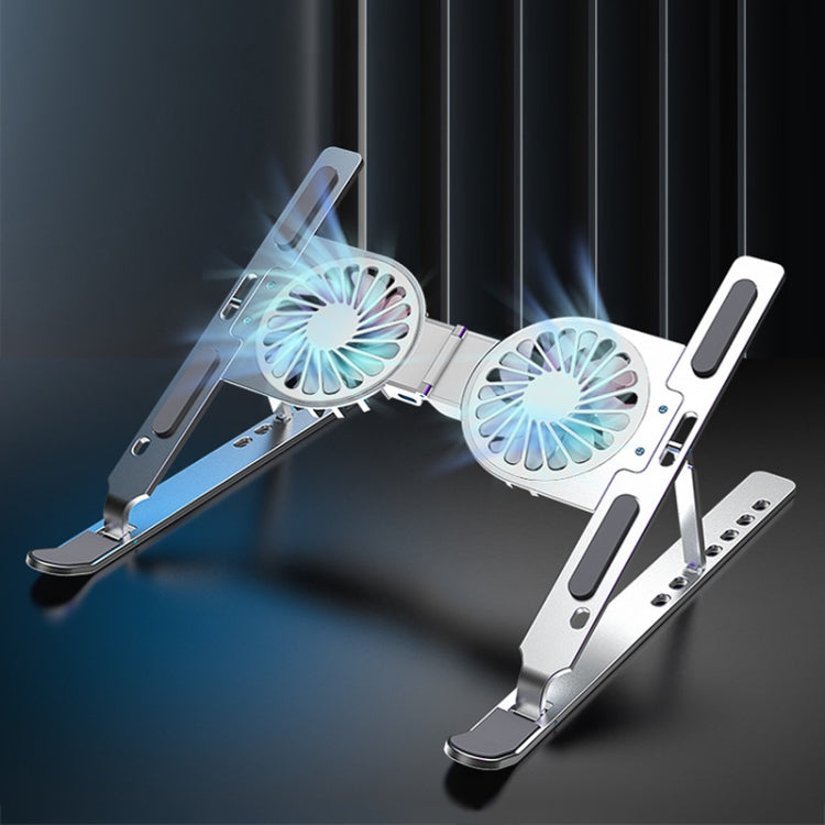 C9 Pro RGB Ambient Light Foldable Fan Cooling Laptop Aluminum Alloy Heightening Stand, Silver, Pink, Gray