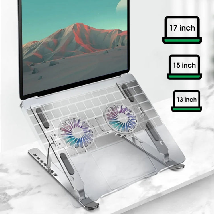 C9 Pro RGB Ambient Light Foldable Fan Cooling Laptop Aluminum Alloy Heightening Stand, Silver, Pink, Gray
