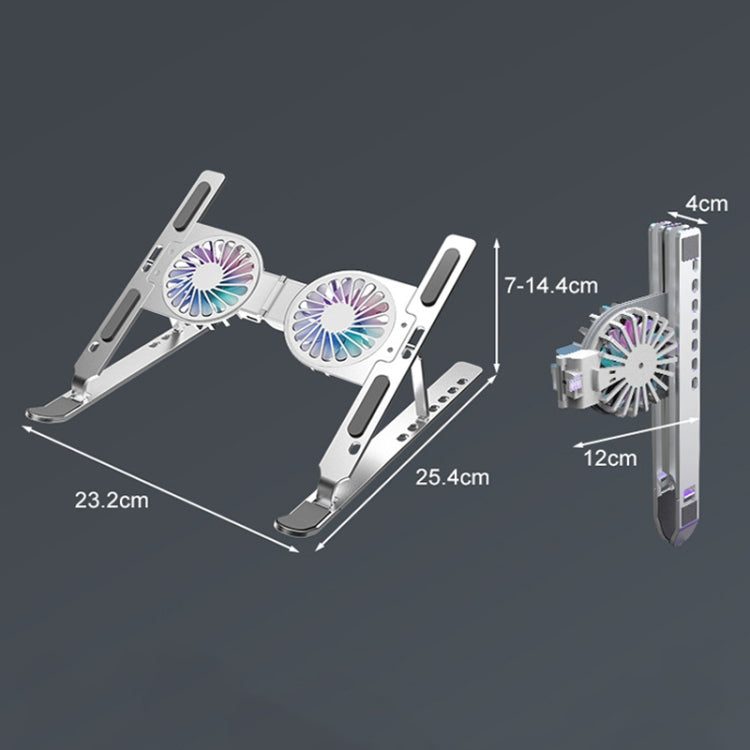 C9 Pro RGB Ambient Light Foldable Fan Cooling Laptop Aluminum Alloy Heightening Stand, Silver, Pink, Gray