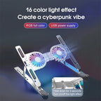 C9 Pro RGB Ambient Light Foldable Fan Cooling Laptop Aluminum Alloy Heightening Stand, Silver, Pink, Gray