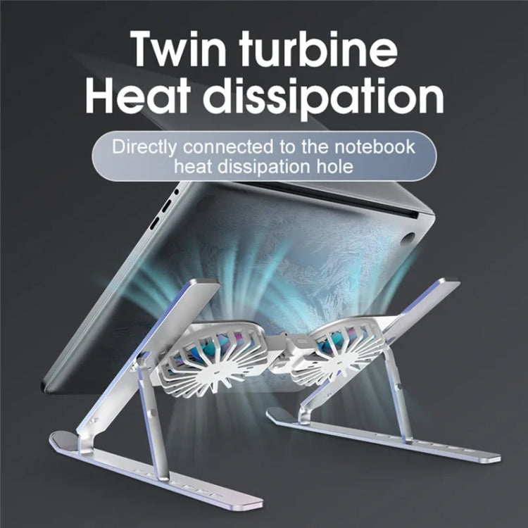 C9 Pro RGB Ambient Light Foldable Fan Cooling Laptop Aluminum Alloy Heightening Stand, Silver, Pink, Gray