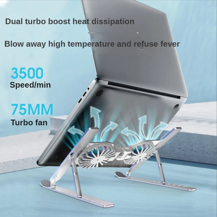 C9 Pro RGB Ambient Light Foldable Fan Cooling Laptop Aluminum Alloy Heightening Stand, Silver, Pink, Gray