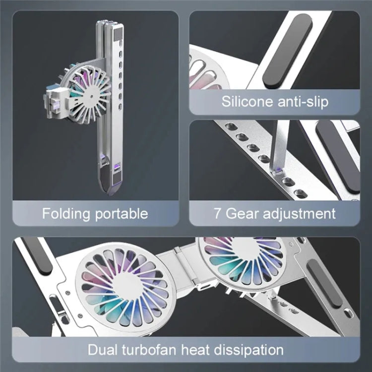 C9 Pro RGB Ambient Light Foldable Fan Cooling Laptop Aluminum Alloy Heightening Stand, Silver, Pink, Gray