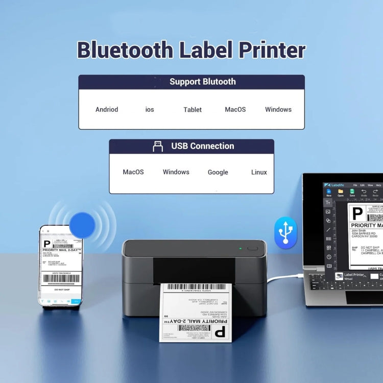 Phomemo PM245-BT Bluetooth Shipping Label Printer Support Labels Width  1- 4.6 Inch, EU Plug, US Plug, UK Plug