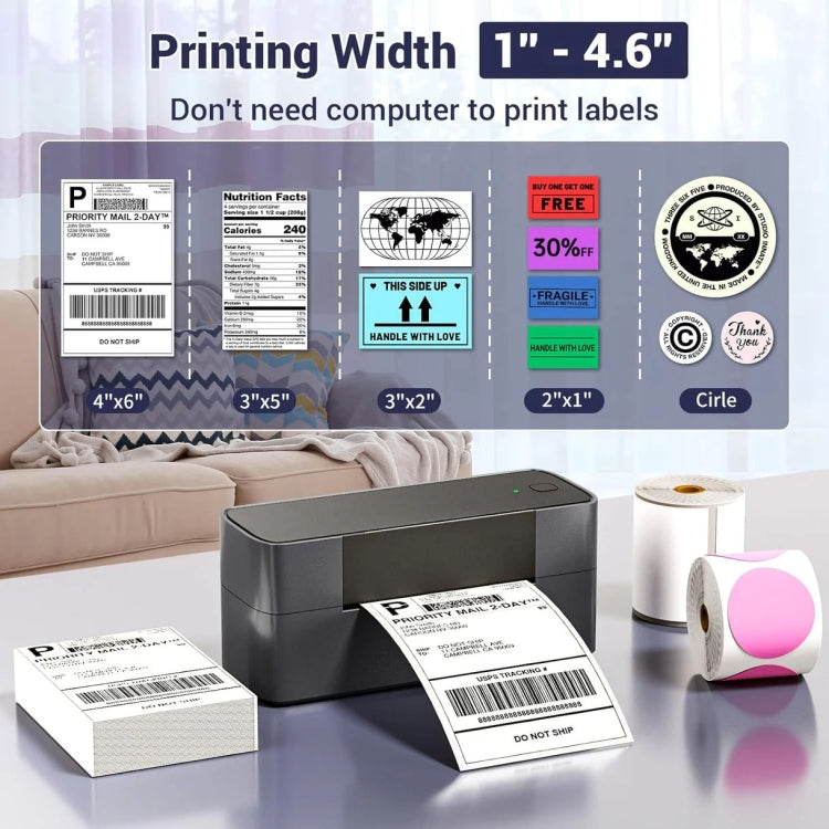 Phomemo PM245-BT Bluetooth Shipping Label Printer Support Labels Width  1- 4.6 Inch, EU Plug, US Plug, UK Plug